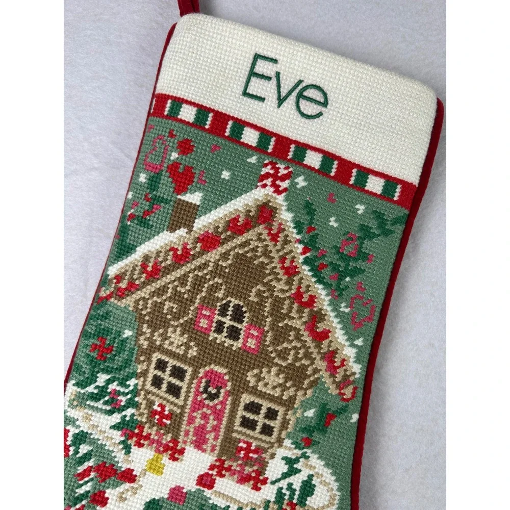 Lands End Gingerbread Needlepoint Christmas Stocking Monogram Eve